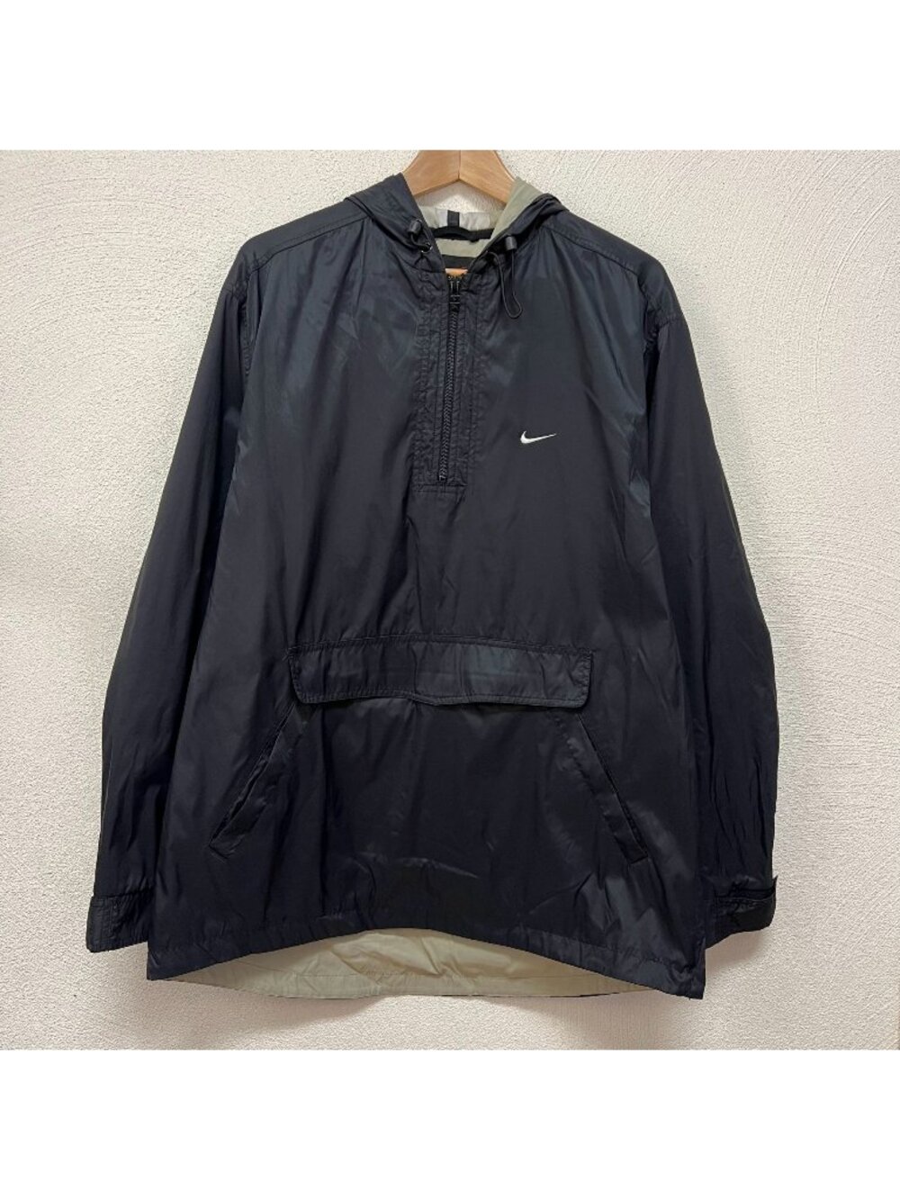Vintage Nike Windbreaker Jacket Mens Black Hooded 1/2 Zip w/ Pocket 90s Y2K Sz M